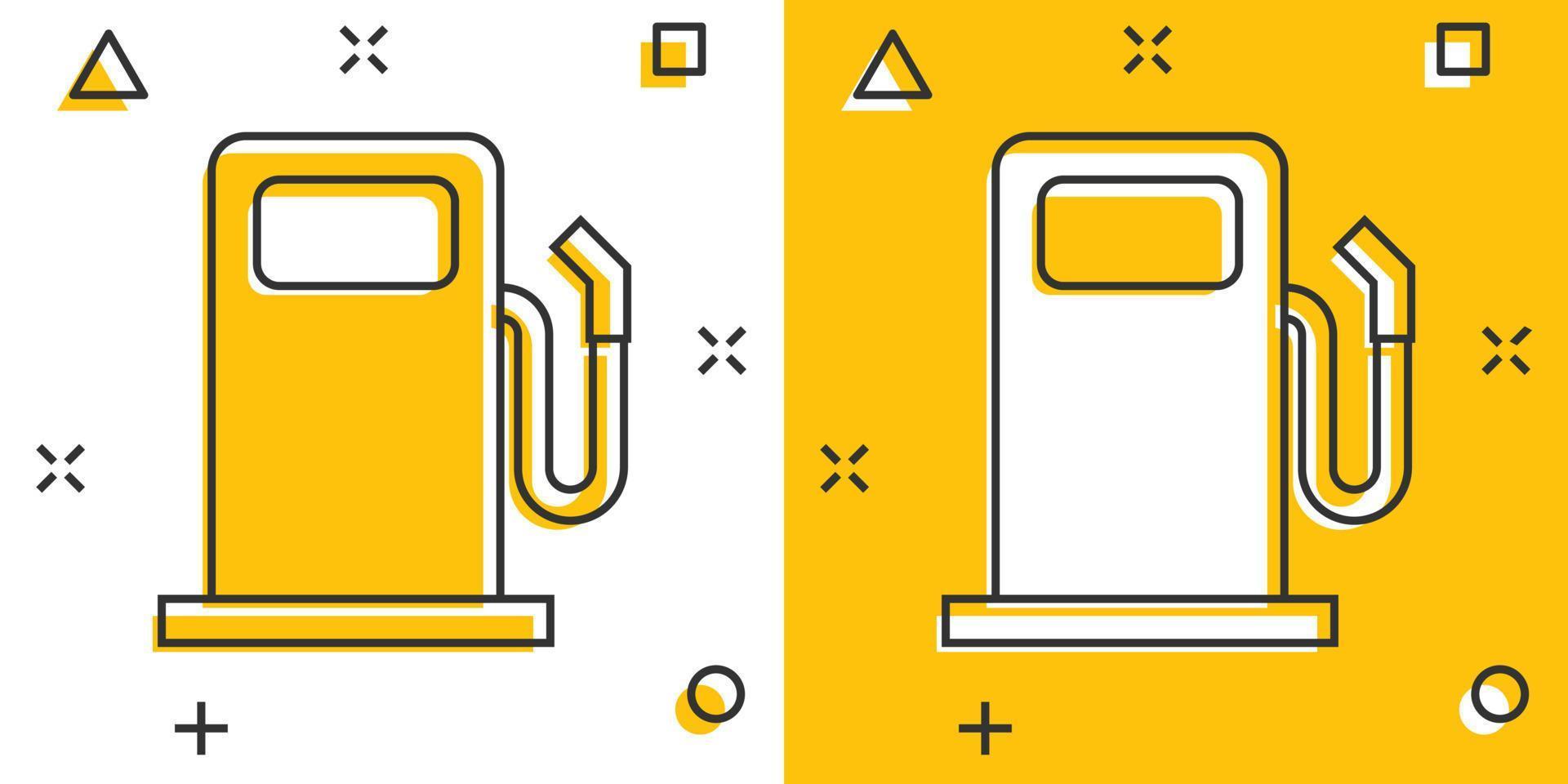 icono de la gasolinera de dibujos animados vectoriales en estilo cómico. Pictograma de ilustración de signo de bomba de gasolina de coche. concepto de efecto de salpicadura de negocio de combustible. vector