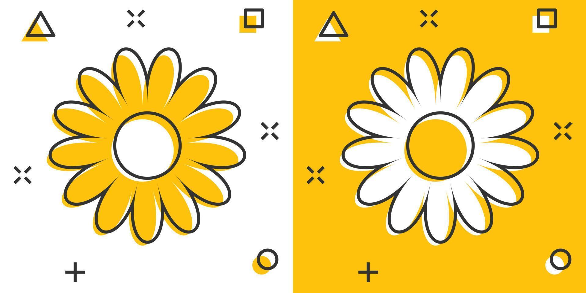 Vector cartoon chamomile flower icon in comic style. Daisy concept illustration pictogram. Camomile business splash effect concept.