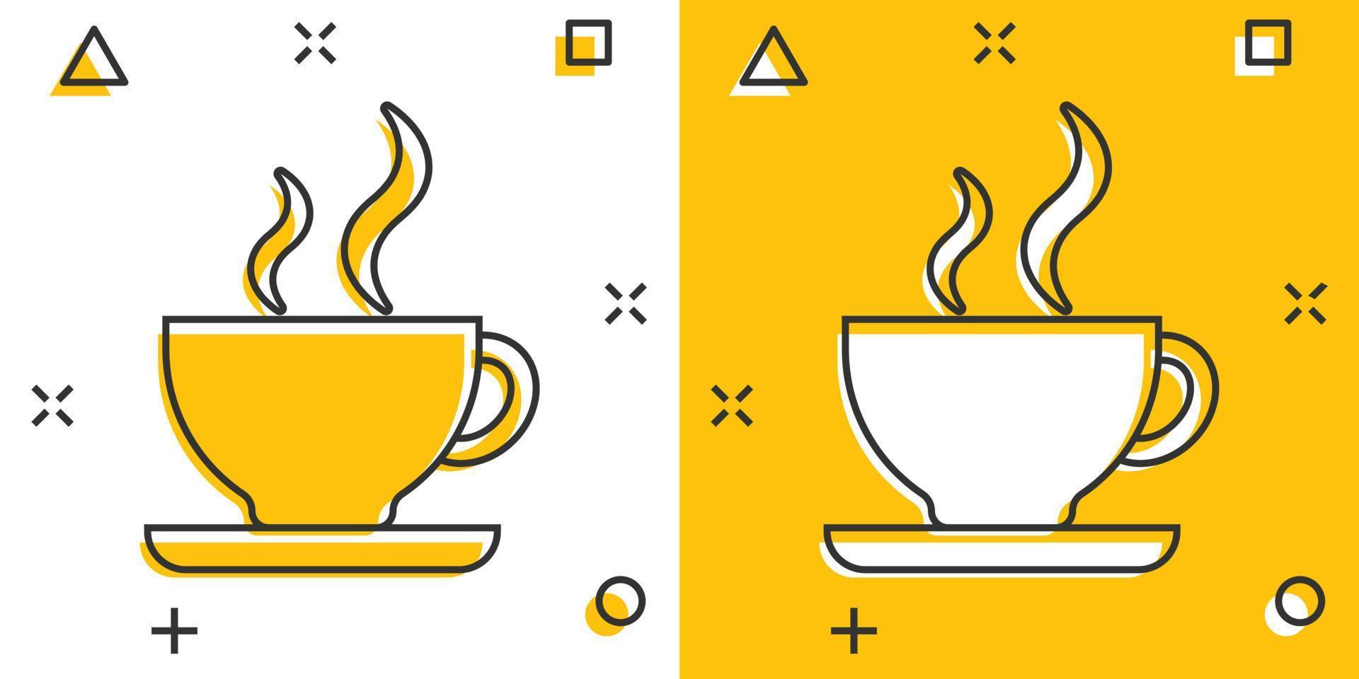 Vector cartoon coffee cup icon in comic style. Tea mug sign illustration pictogram. Coffee business splash effect concept.