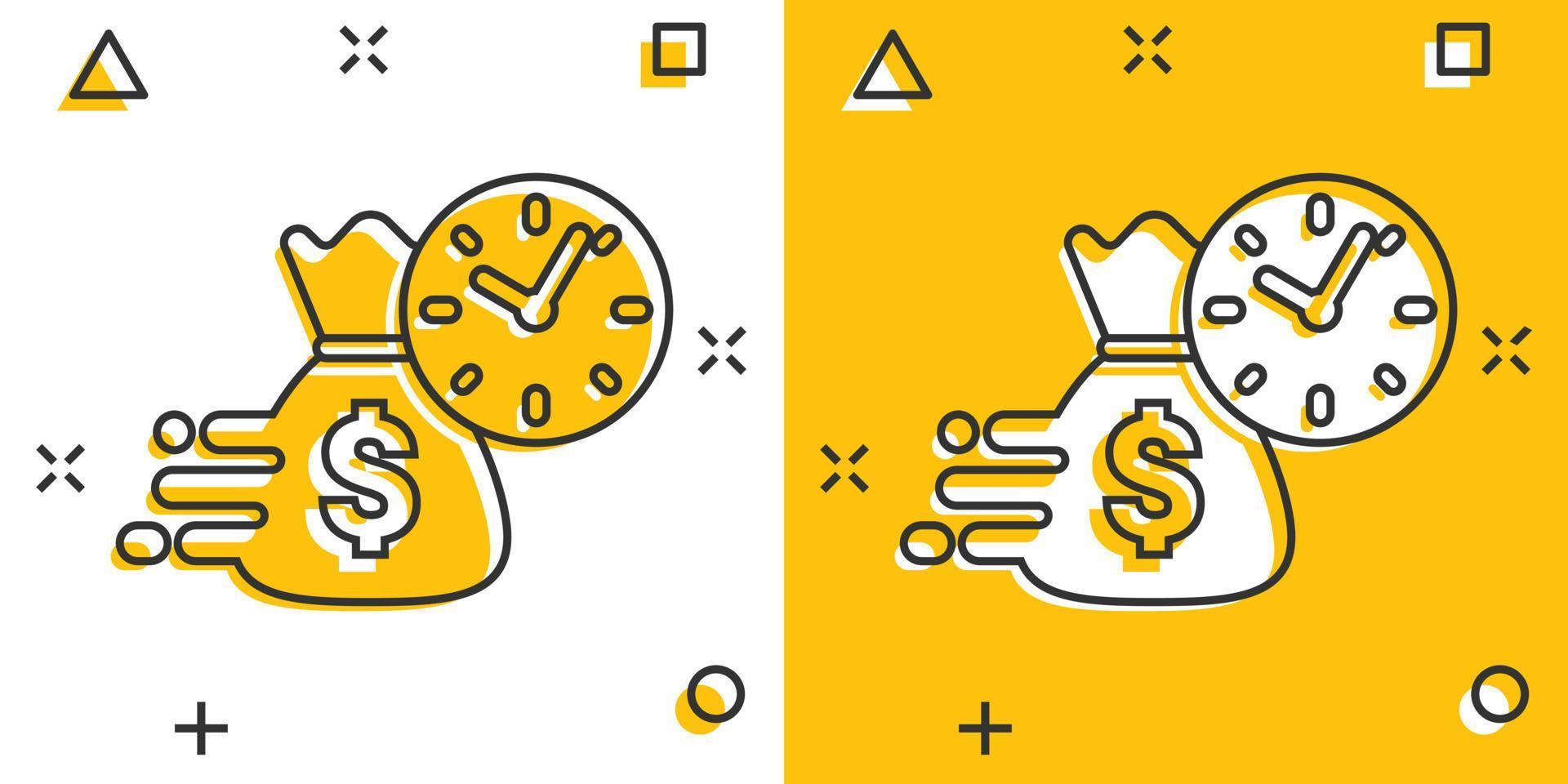 Vector cartoon business and finance management icon in comic style. Time is money concept illustration pictogram. Financial strategy business splash effect concept.