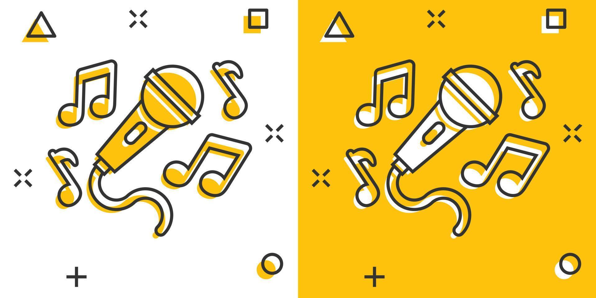 icono de música de karaoke en estilo cómico. ilustración de dibujos animados de vector de voz de micrófono sobre fondo blanco aislado. efecto de salpicadura de concepto de negocio de equipo de audio.