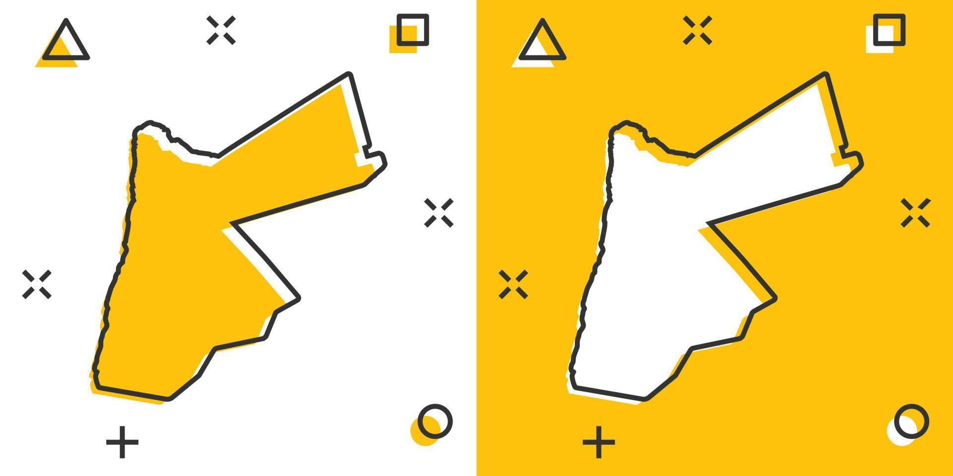 icono de mapa de Jordania de dibujos animados vectoriales en estilo cómico. pictograma de ilustración de signo de Jordania. concepto de efecto de salpicadura de negocio de mapa de cartografía. vector