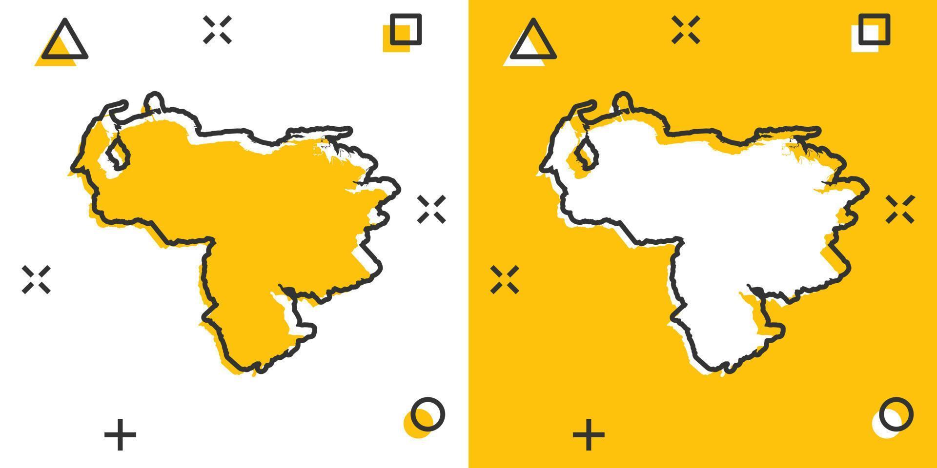icono de mapa de venezuela de dibujos animados vectoriales en estilo cómico. Pictograma de ilustración de signo de Venezuela. concepto de efecto de salpicadura de negocio de mapa de cartografía. vector