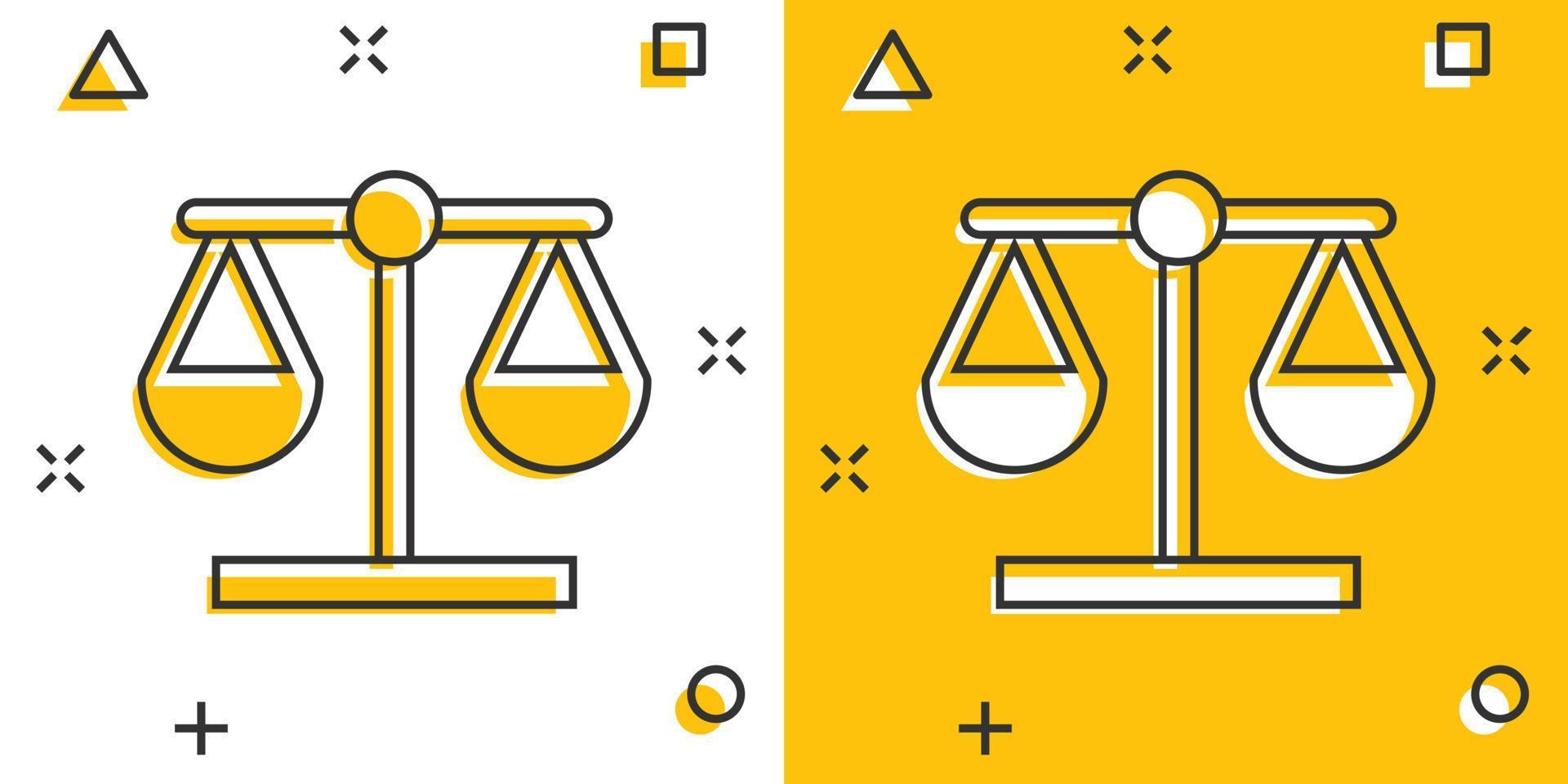 icono de comparación de escala en estilo cómico. Pictograma de ilustración de dibujos animados de vector de peso de equilibrio. efecto de salpicadura de concepto de negocio de comparación de escala.