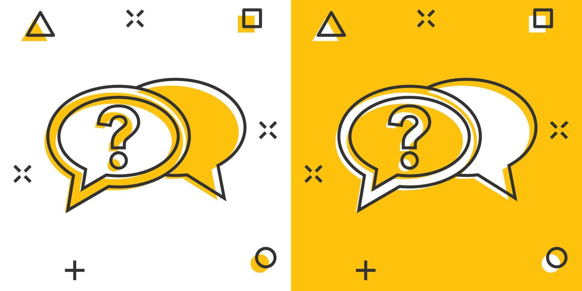 Question mark icon in comic style. Discussion speech bubble vector cartoon illustration pictogram. Question business concept splash effect.