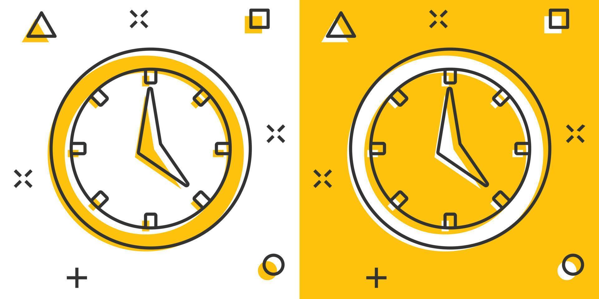 Real time icon in comic style. Clock vector cartoon illustration on white isolated background. Watch business concept splash effect.