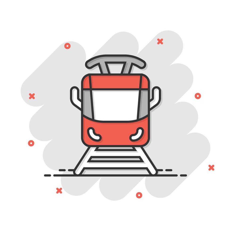 icono de metro en estilo cómico. tren metro dibujos animados vector ilustración sobre fondo blanco aislado. concepto de negocio de efecto de salpicadura de carga ferroviaria.