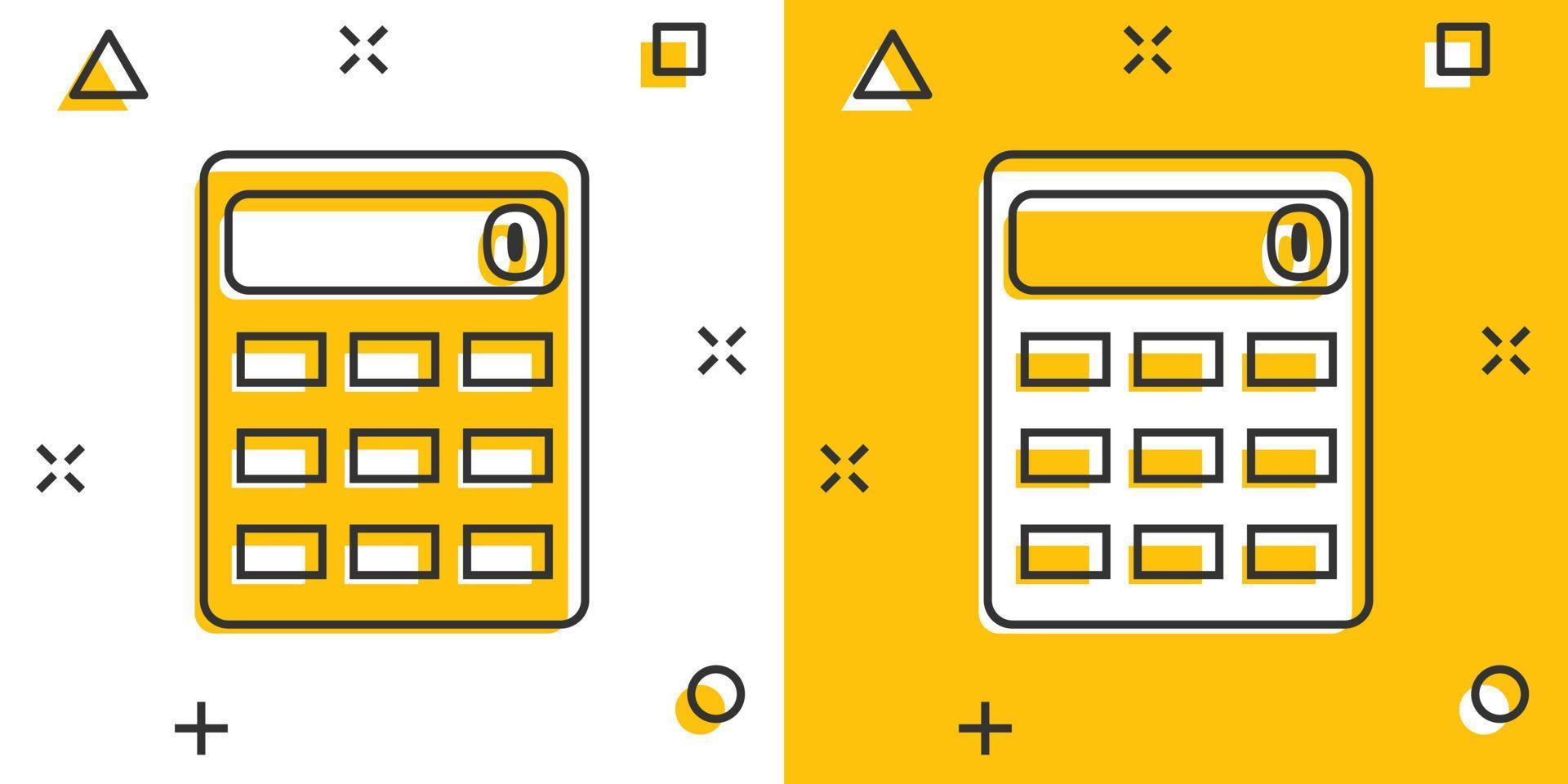 Cartoon calculator icon in comic style. Calculate illustration pictogram. Finance sign splash business concept. vector