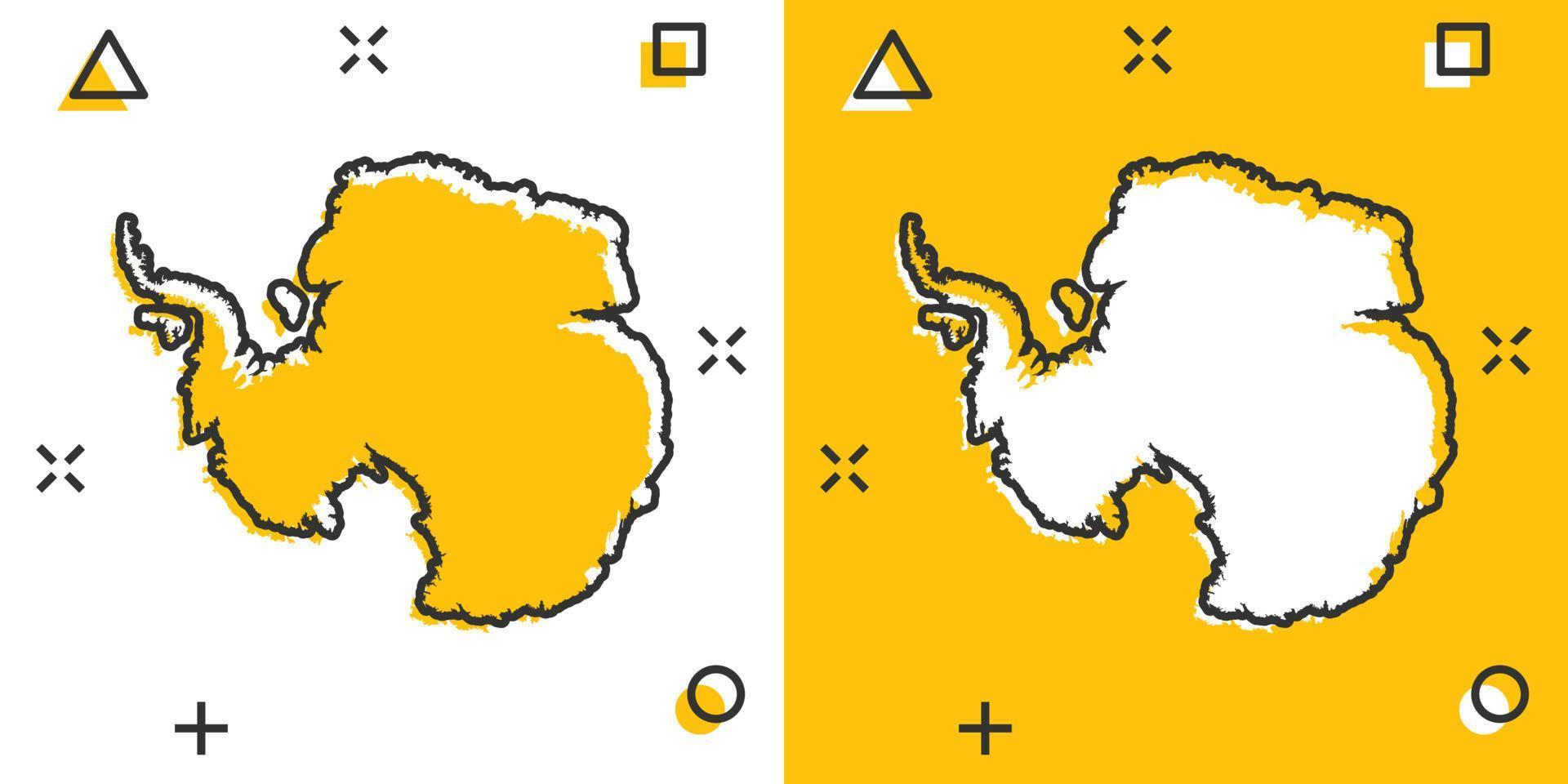 icono de mapa de la Antártida de dibujos animados vectoriales en estilo cómico. pictograma de ilustración de signo de la Antártida. concepto de efecto de salpicadura de negocio de mapa de cartografía. vector