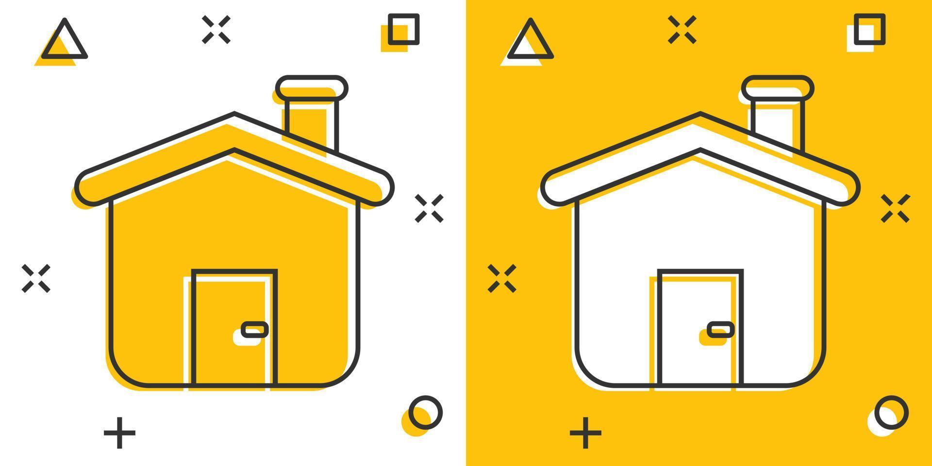 House building icon in comic style. Home apartment vector cartoon illustration pictogram. House dwelling business concept splash effect.