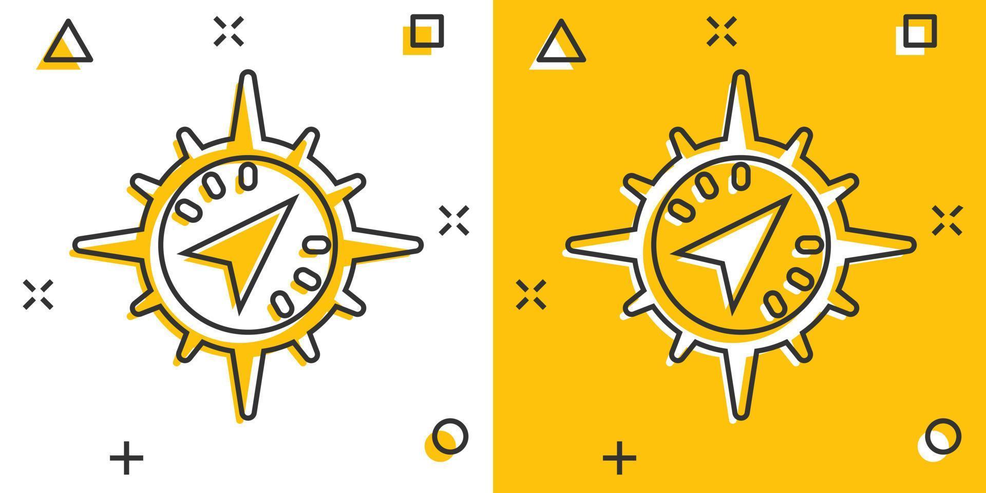 Global navigation icon in comic style. Compass gps vector cartoon illustration on white isolated background. Location discovery business concept splash effect.