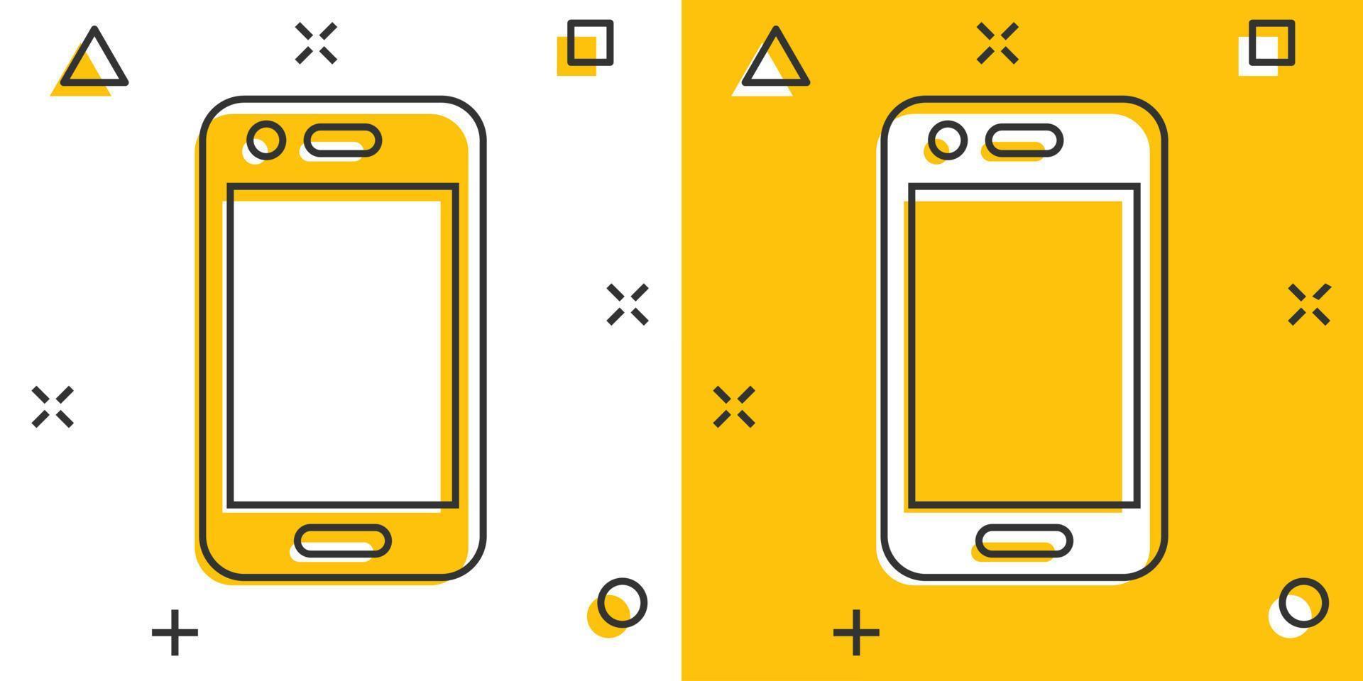 Phone device sign icon in comic style. Smartphone vector cartoon illustration on white isolated background. Telephone business concept splash effect.
