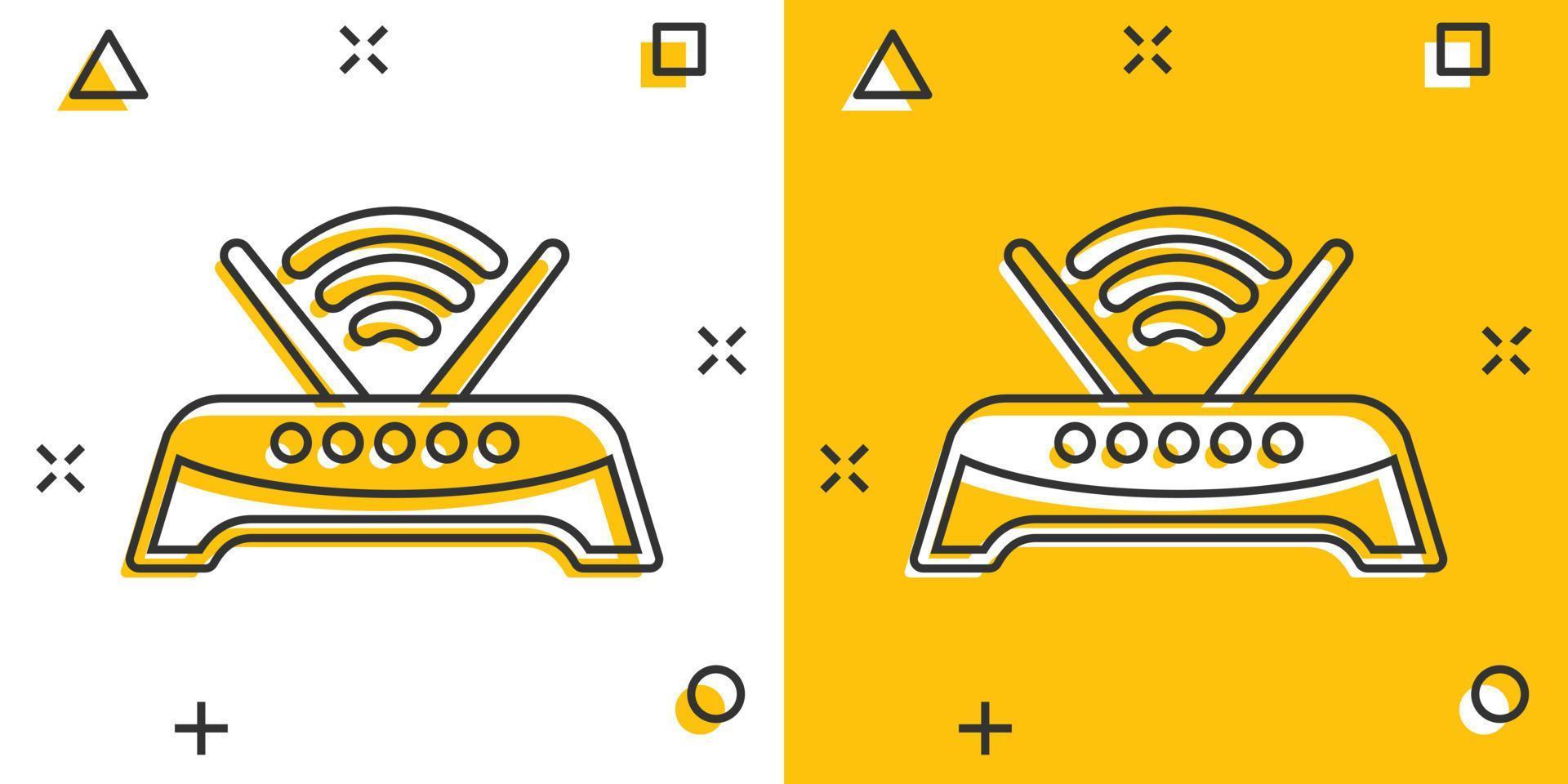 Wifi router icon in comic style. Broadband cartoon vector illustration on white isolated background. Internet connection splash effect business concept.
