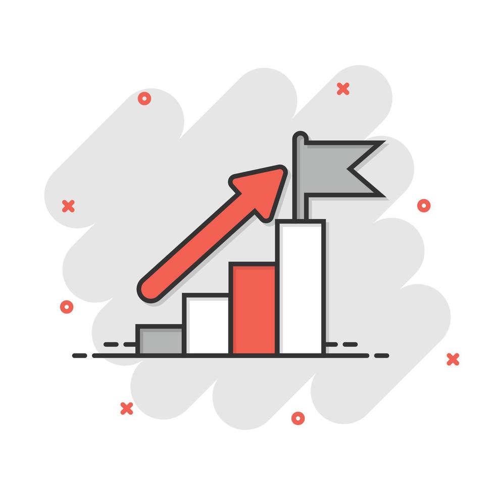 escalera con icono de bandera de acabado en estilo cómico. ilustración de vector de dibujos animados de desafío de liderazgo sobre fondo blanco. concepto de negocio de efecto de salpicadura de crecimiento profesional.