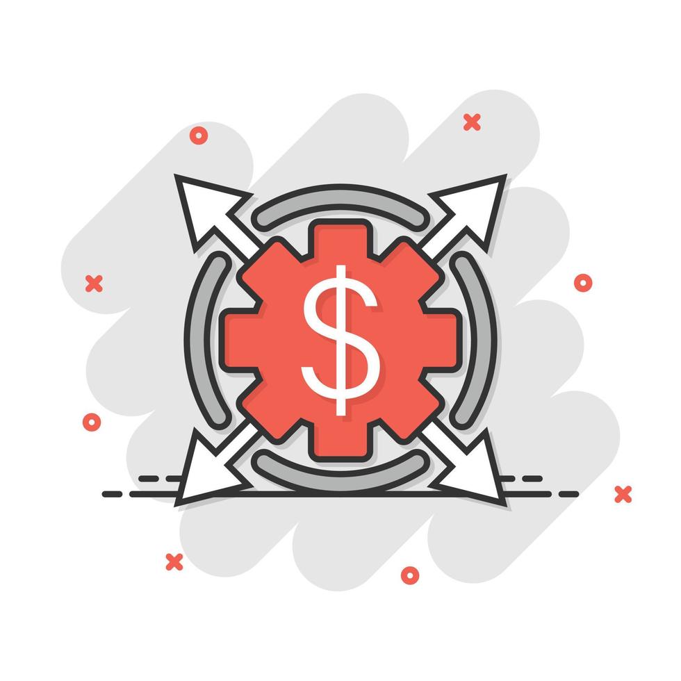 Money revenue icon in comic style. Dollar coin cartoon vector illustration on white isolated background. Finance structure splash effect business concept.