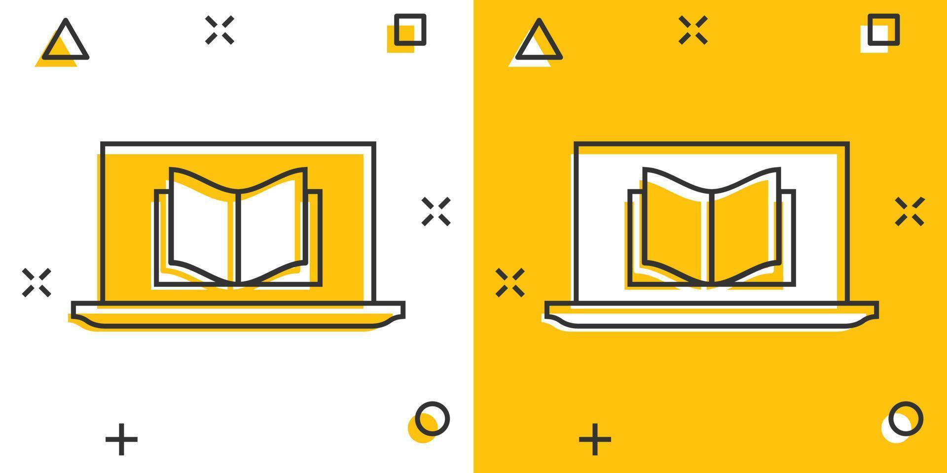 Elearning education icon in comic style. Study vector cartoon illustration pictogram. Laptop computer online training business concept splash effect.