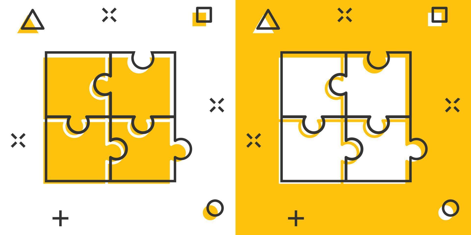 icono compatible con rompecabezas en estilo cómico. Ilustración de dibujos animados de vector de acuerdo de rompecabezas sobre fondo blanco aislado. efecto de salpicadura de concepto de negocio de solución de cooperación.