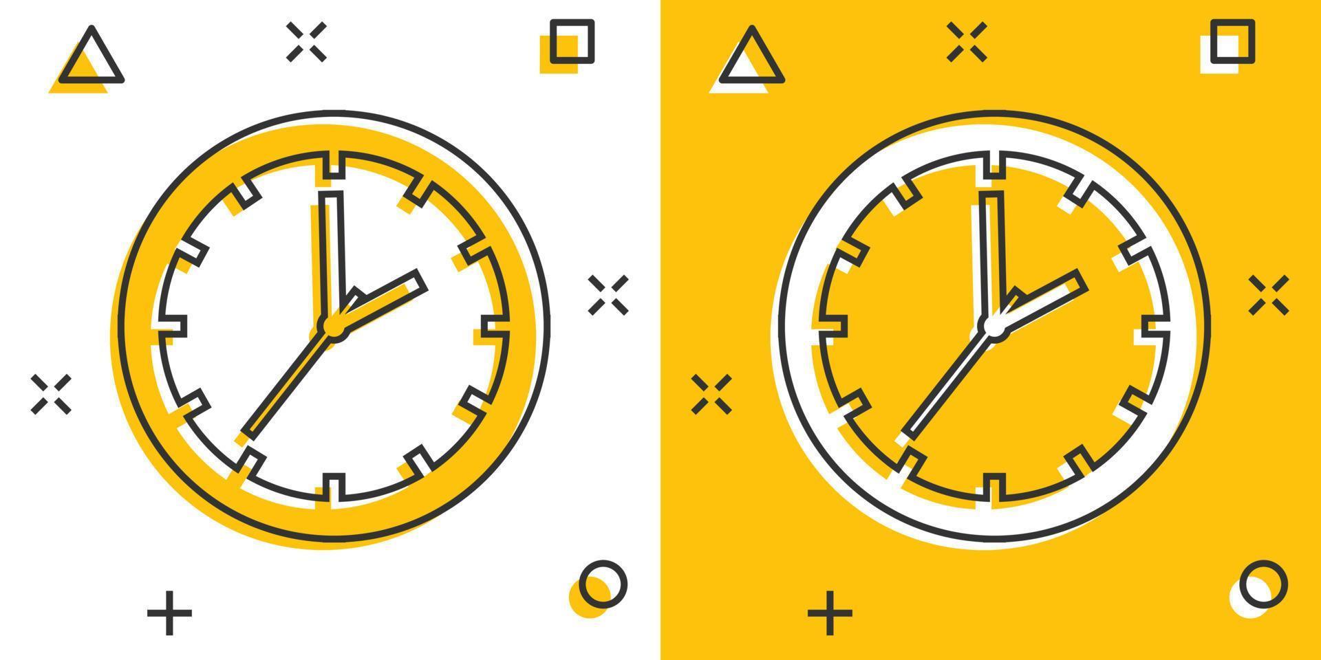 Cartoon clock timer icon in comic style. Time sign illustration pictogram. Watch splash business concept. vector