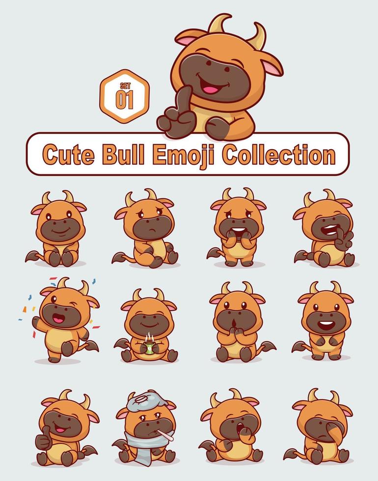 Set of cute bull characters with different emoticons 18828462 Vector
