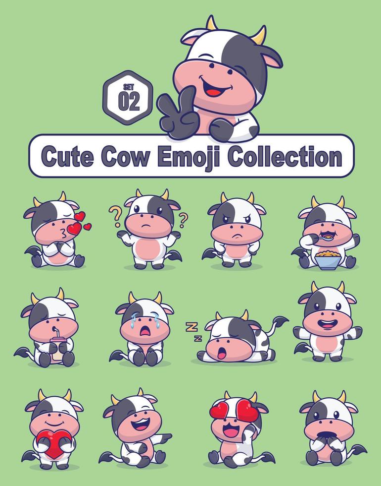 Set of Cute Cow characters with different emoticons vector