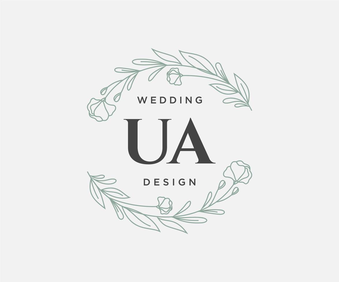 UA Initials letter Wedding monogram logos collection, hand drawn modern minimalistic and floral templates for Invitation cards, Save the Date, elegant identity for restaurant, boutique, cafe in vector