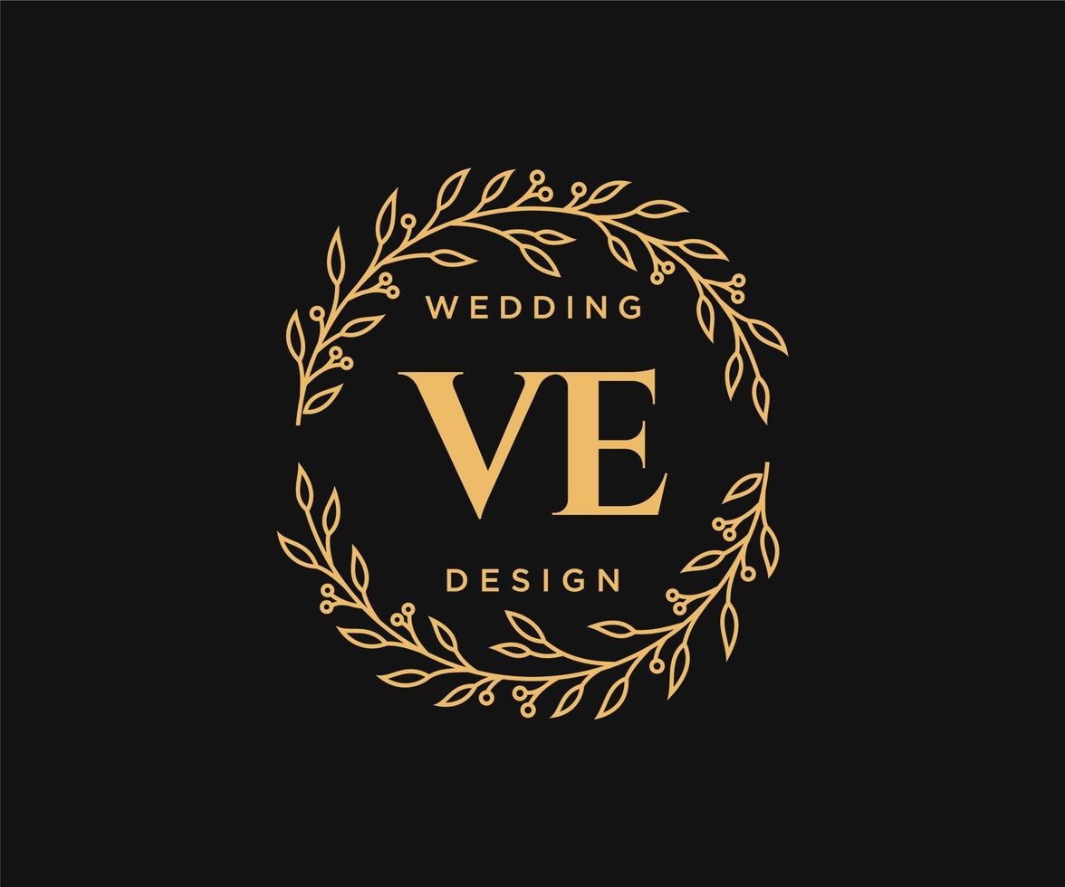 VE Initials letter Wedding monogram logos collection, hand drawn modern minimalistic and floral templates for Invitation cards, Save the Date, elegant identity for restaurant, boutique, cafe in vector