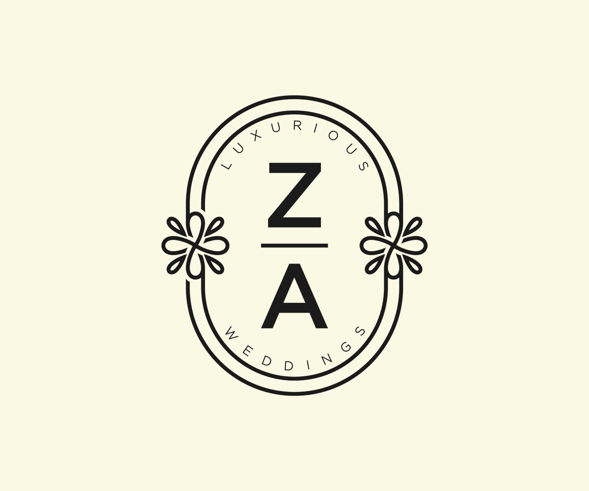 ZA Initials letter Wedding monogram logos template, hand drawn modern minimalistic and floral templates for Invitation cards, Save the Date, elegant identity. vector