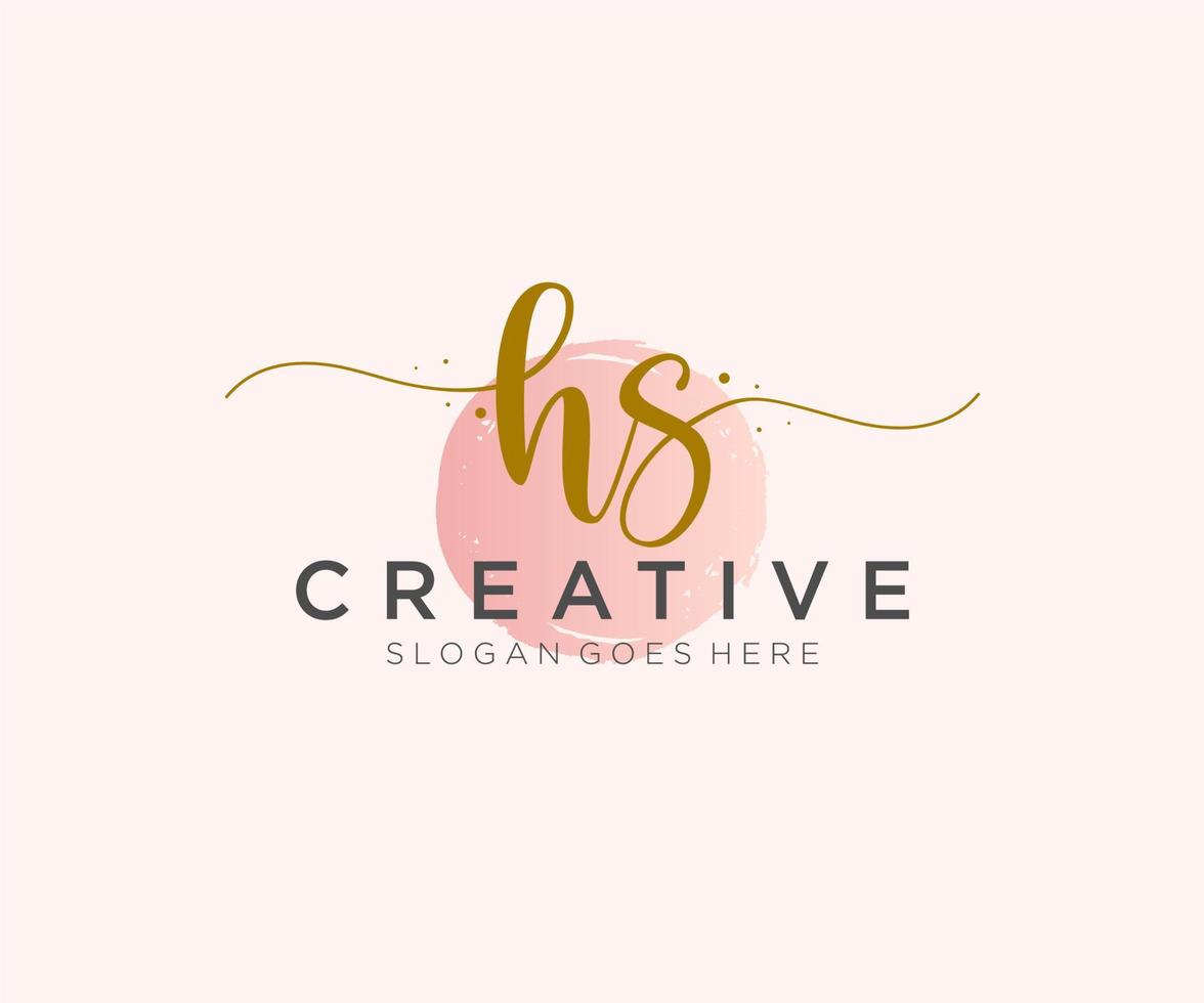 initial HS Feminine logo beauty monogram and elegant logo design, handwriting logo of initial signature, wedding, fashion, floral and botanical with creative template. vector