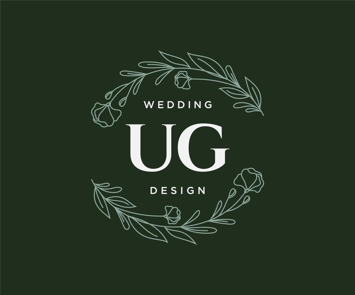 colección de logotipos de monograma de boda con letras iniciales de ug, plantillas florales y minimalistas modernas dibujadas a mano para tarjetas de invitación, guardar la fecha, identidad elegante para restaurante, boutique, café en vector