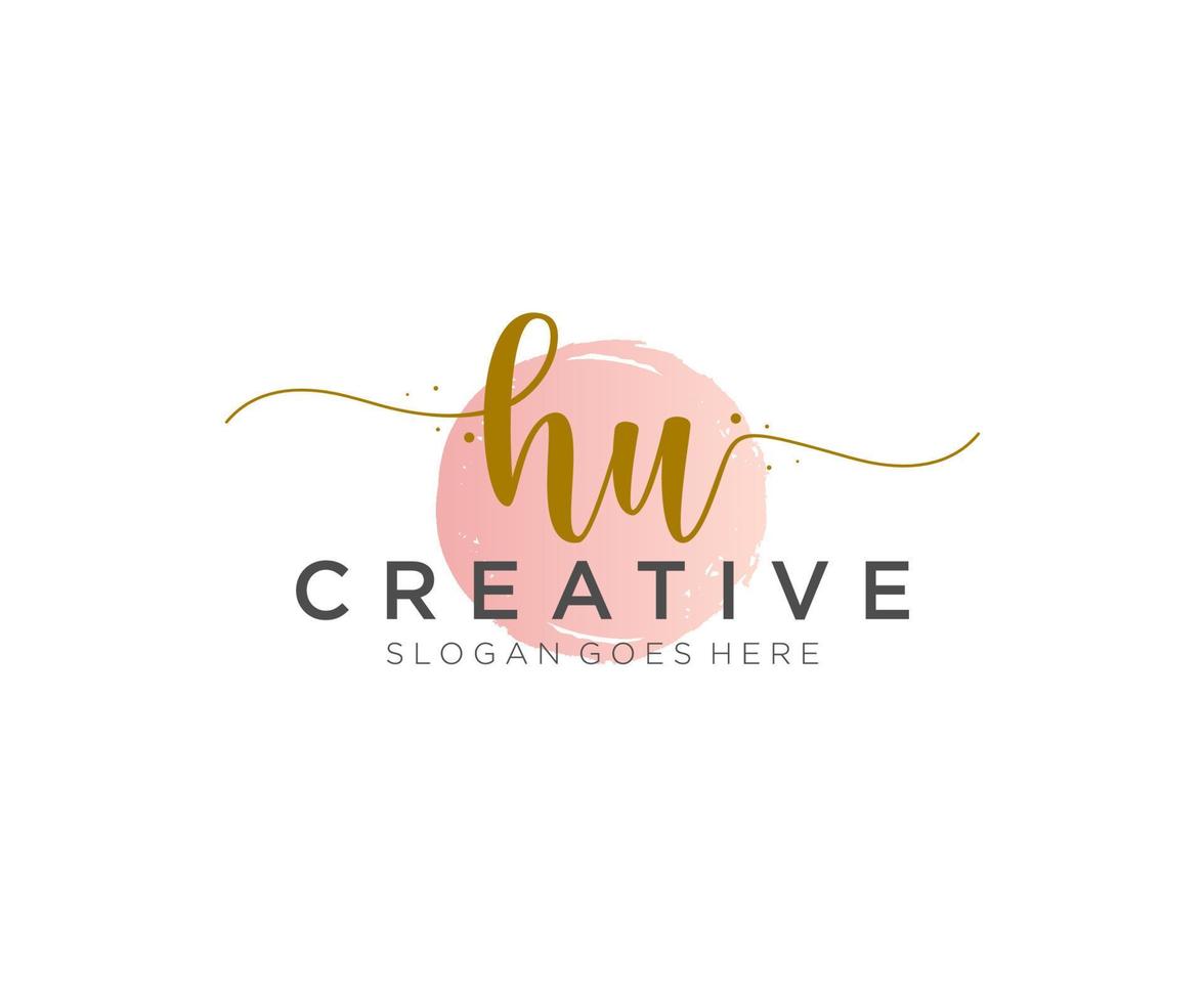 initial HU Feminine logo beauty monogram and elegant logo design, handwriting logo of initial signature, wedding, fashion, floral and botanical with creative template. vector