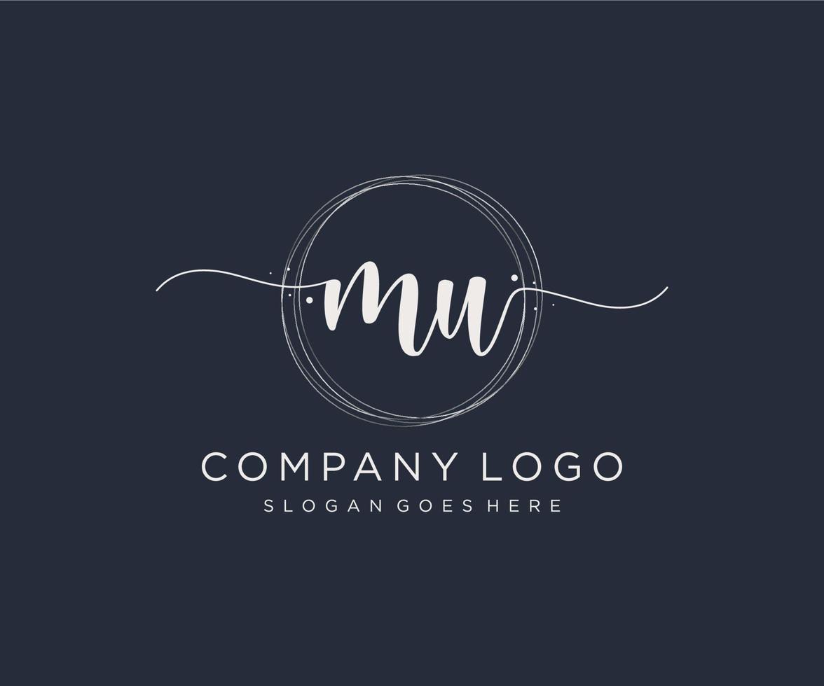 Initial MU feminine logo. Usable for Nature, Salon, Spa, Cosmetic and Beauty Logos. Flat Vector Logo Design Template Element.
