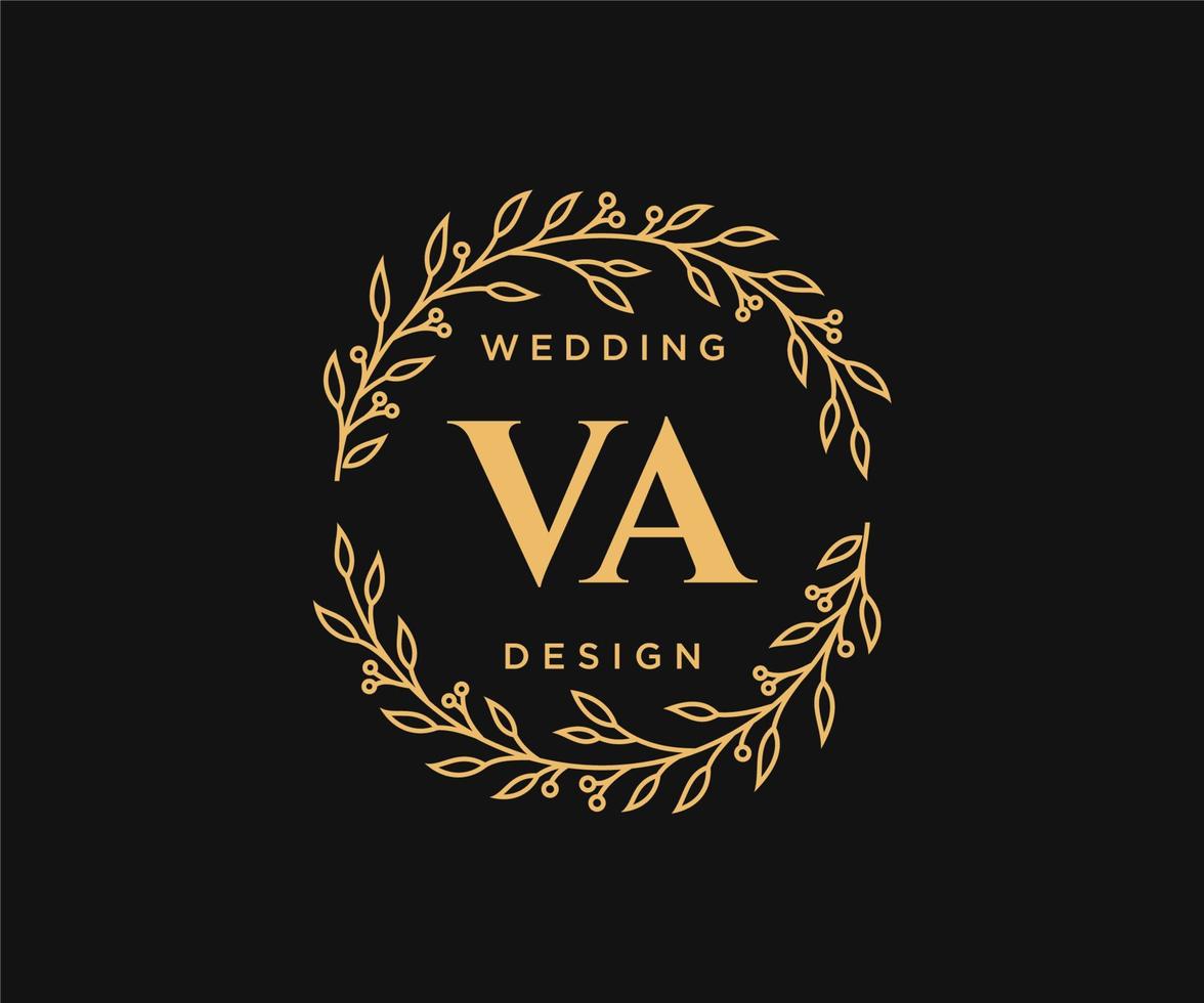 colección de logotipos de monograma de boda con letras iniciales va, plantillas florales y minimalistas modernas dibujadas a mano para tarjetas de invitación, guardar la fecha, identidad elegante para restaurante, boutique, café en vector