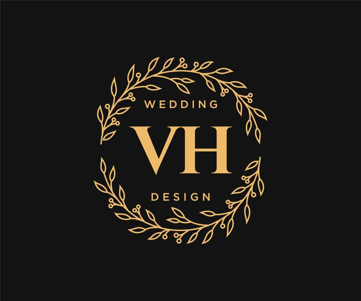 colección de logotipos de monograma de boda con letras iniciales vh, plantillas florales y minimalistas modernas dibujadas a mano para tarjetas de invitación, guardar la fecha, identidad elegante para restaurante, boutique, café en vector