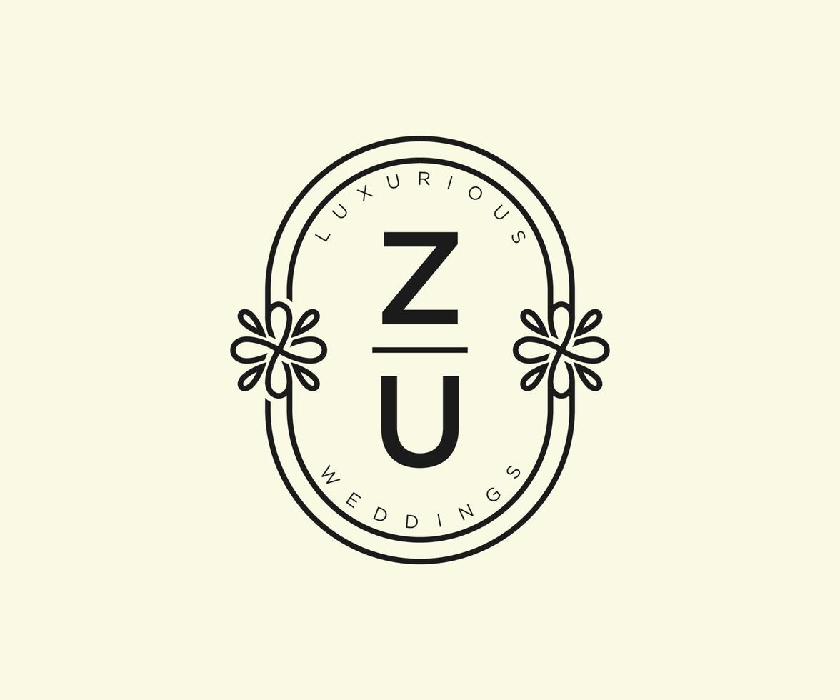 ZU Initials letter Wedding monogram logos template, hand drawn modern minimalistic and floral templates for Invitation cards, Save the Date, elegant identity. vector