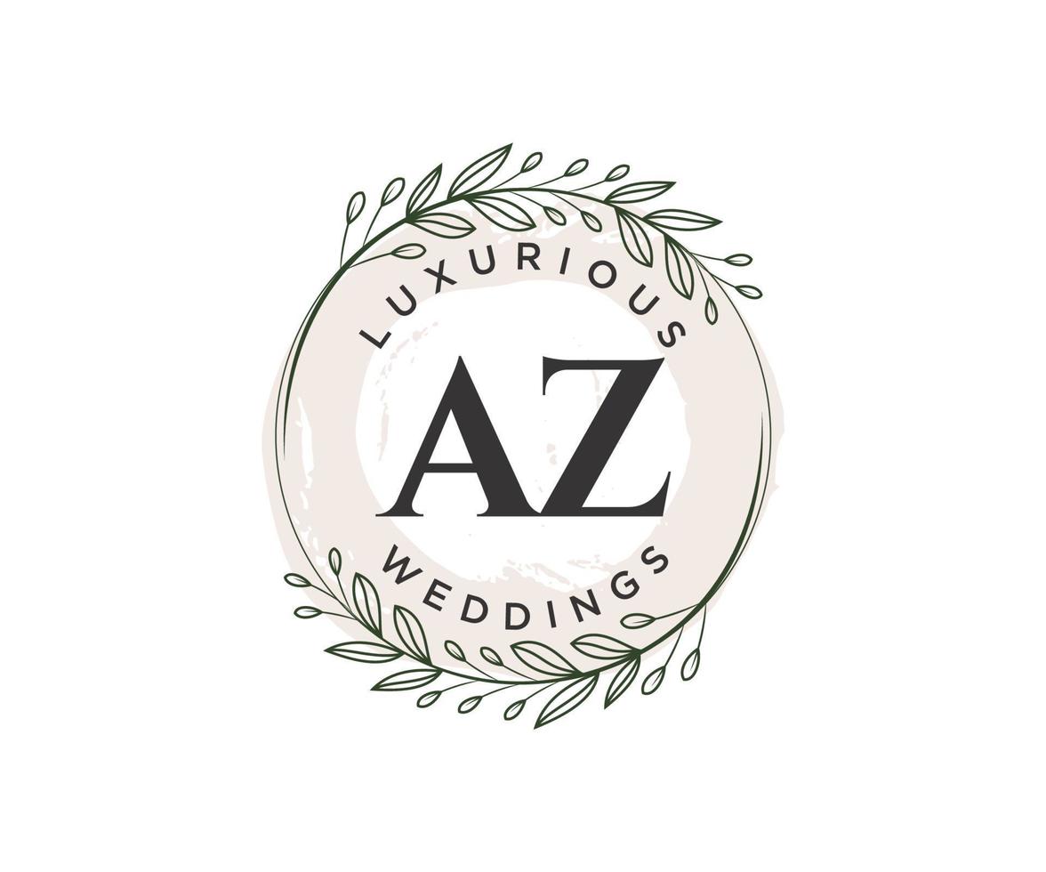 AZ Initials letter Wedding monogram logos template, hand drawn modern minimalistic and floral templates for Invitation cards, Save the Date, elegant identity. vector