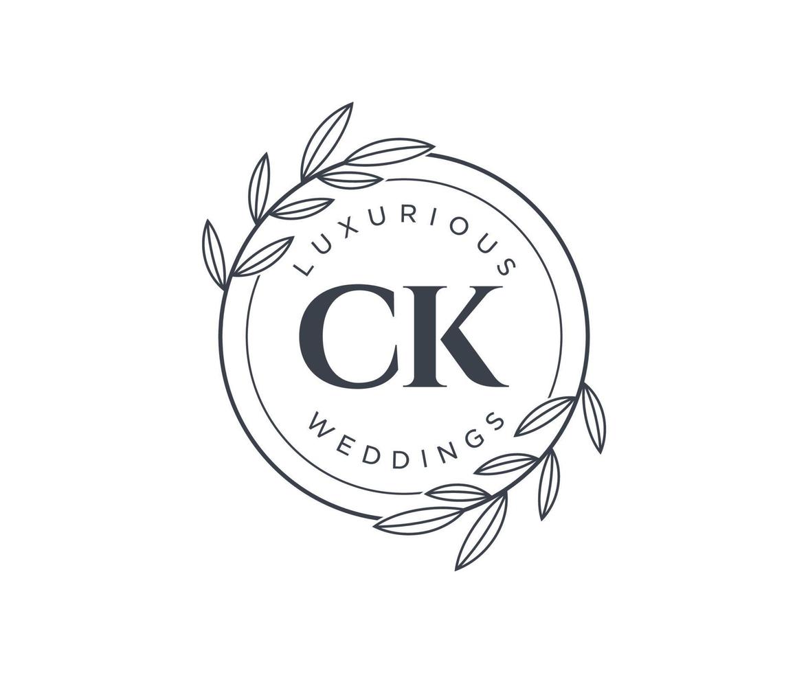 plantilla de logotipos de monograma de boda con letras iniciales ck, plantillas florales y minimalistas modernas dibujadas a mano para tarjetas de invitación, guardar la fecha, identidad elegante. vector