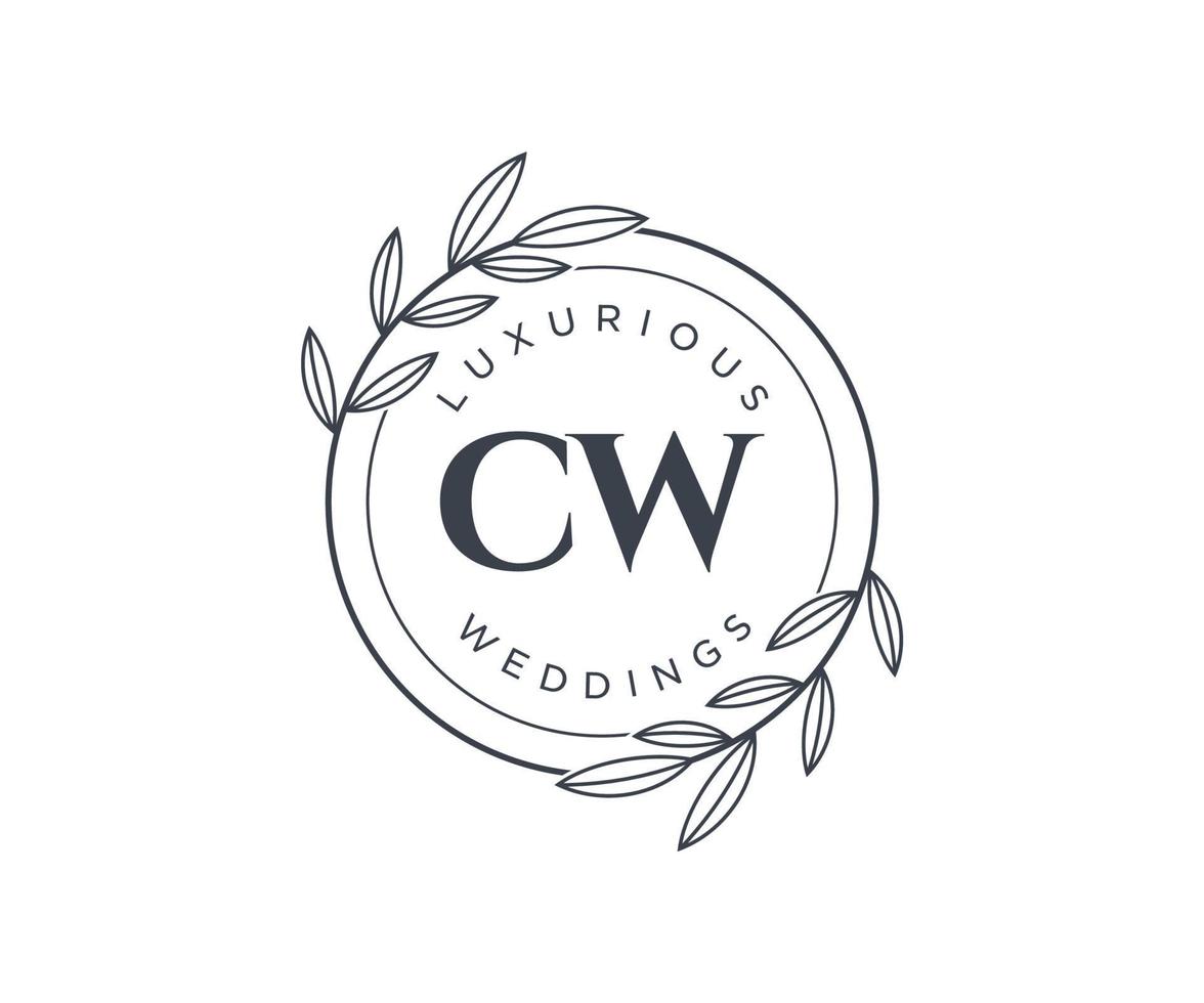 CW Initials letter Wedding monogram logos template, hand drawn modern minimalistic and floral templates for Invitation cards, Save the Date, elegant identity. vector