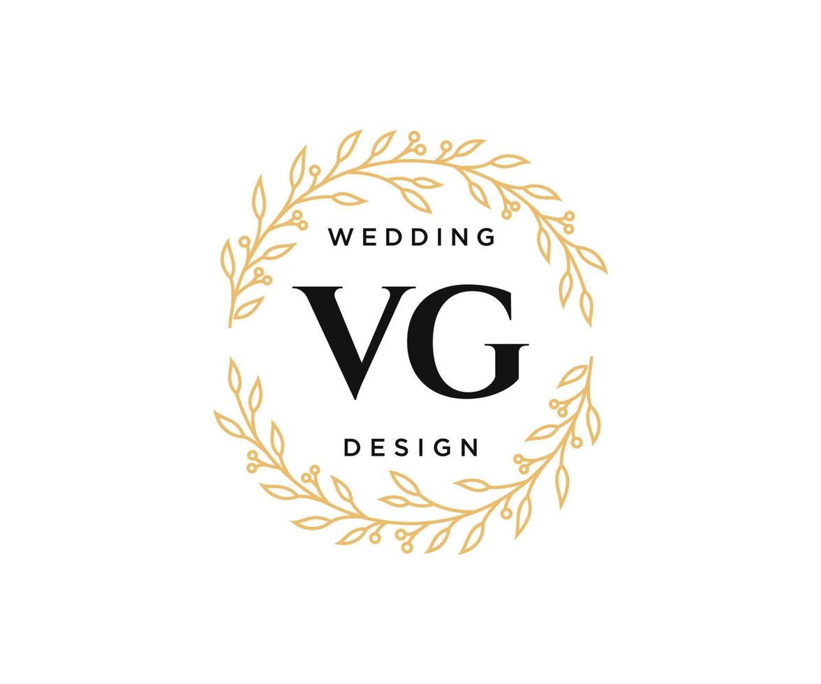 colección de logotipos de monograma de boda con letras iniciales vg, plantillas florales y minimalistas modernas dibujadas a mano para tarjetas de invitación, guardar la fecha, identidad elegante para restaurante, boutique, café en vector