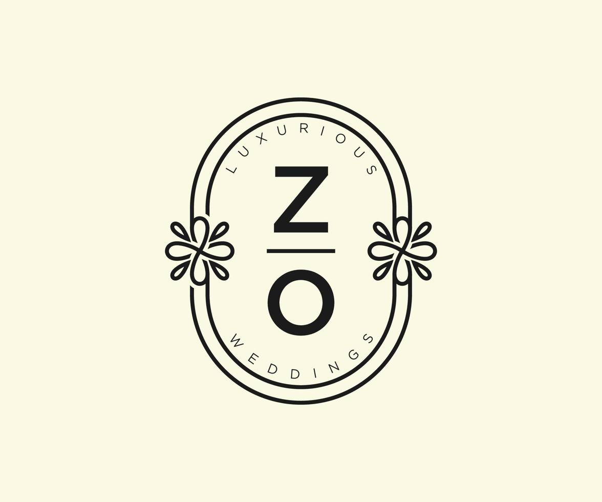 ZO Initials letter Wedding monogram logos template, hand drawn modern minimalistic and floral templates for Invitation cards, Save the Date, elegant identity. vector