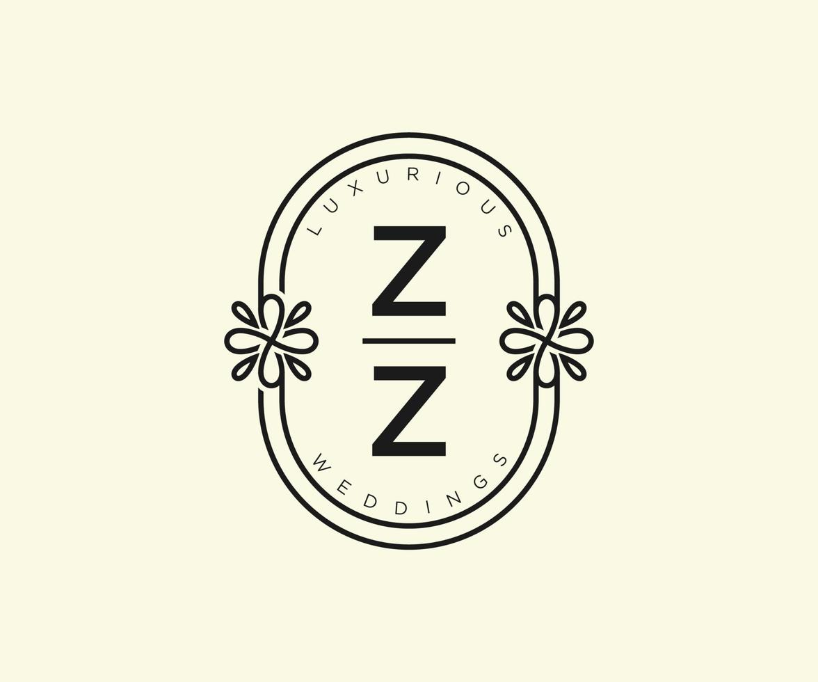Plantilla de logotipos de monograma de boda con letras iniciales zz, plantillas florales y minimalistas modernas dibujadas a mano para tarjetas de invitación, guardar la fecha, identidad elegante. vector