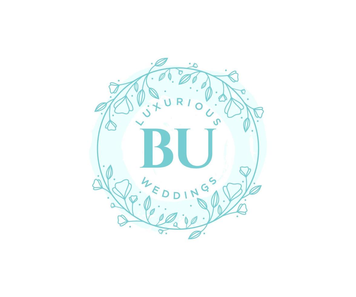 BU Initials letter Wedding monogram logos template, hand drawn modern minimalistic and floral templates for Invitation cards, Save the Date, elegant identity. vector