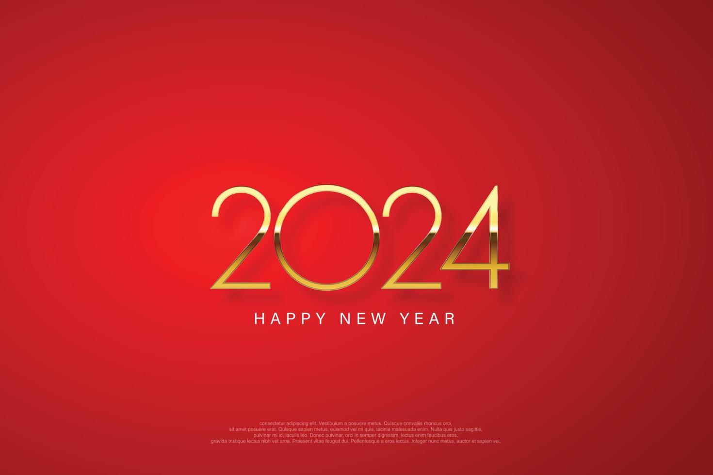 2024 feliz año nuevo diseño elegante - ilustración vectorial de números de logotipo dorado 2024 sobre fondo rojo - tipografía perfecta para 2024 guardar la fecha diseños de lujo y celebración de año nuevo. vector