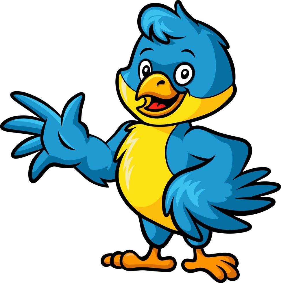 lindo pájaro azul feliz agitando la mano vector