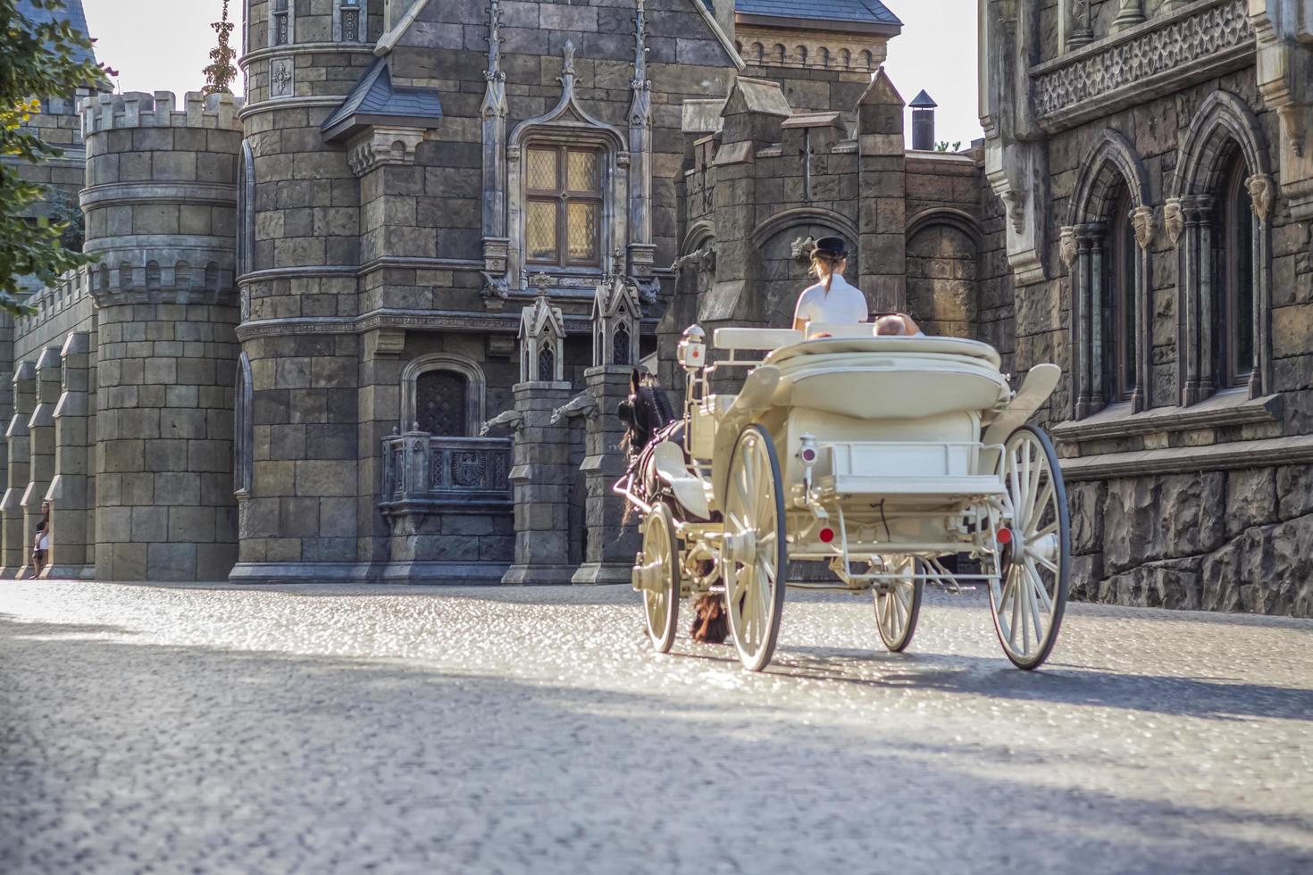 2022-08-16 Russia, Samara, Garibaldi Castle Tourist Center in the village of Khryashchevka, Samara region. The rider drives the carriage around the Castle photo