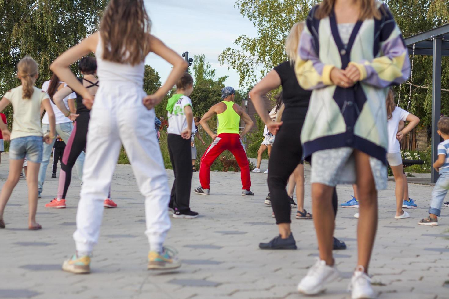 2022-08-17. Russia. Samara. Zumba dancing classes in the open air. Fitness, sports, victory, success and the concept of a healthy lifestyle. Everyone can do sports outdoors photo