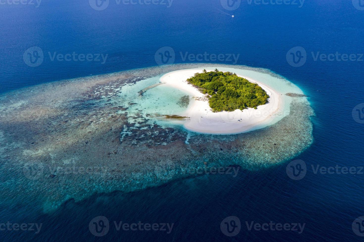 Heart shaped no people island Maldive aerial view panorama landscape photo