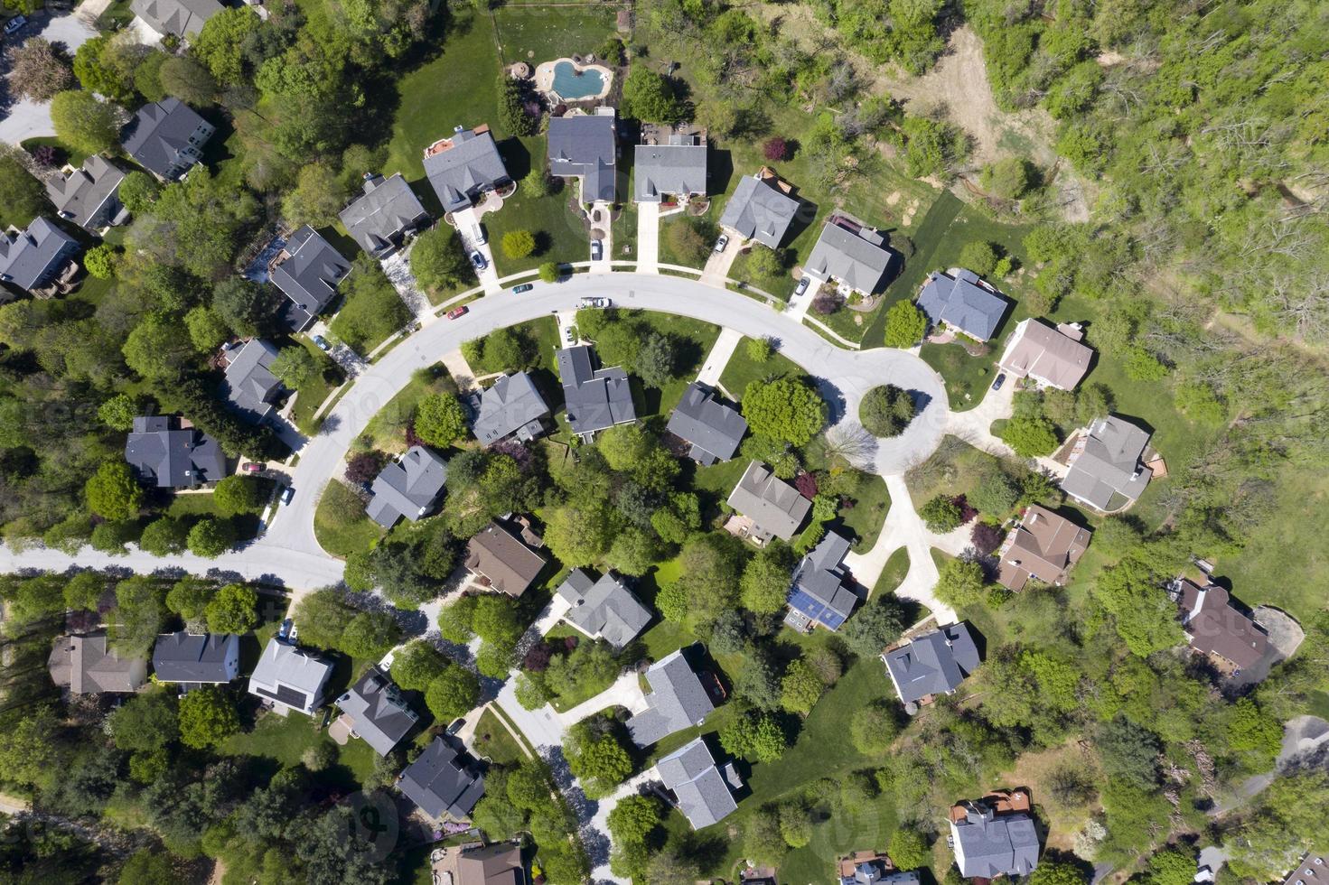 upper middle class american neighborhood with curving street in Maryland photo