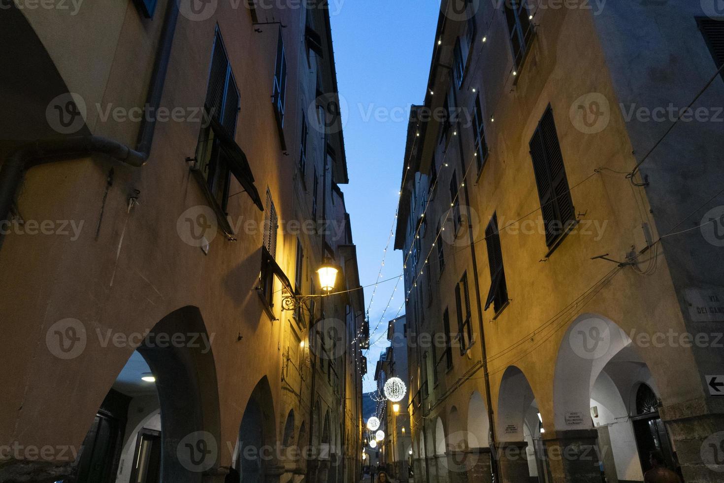 CHIAVARI, ITALY - DECEMBER 23, 2018 - Historical medieval town is full of people for christmas photo