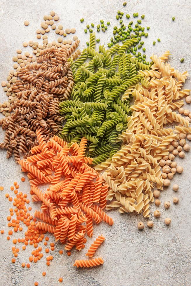 A variety of fusilli pasta from different types of legumes. Glutenfree pasta. 18832755 Stock