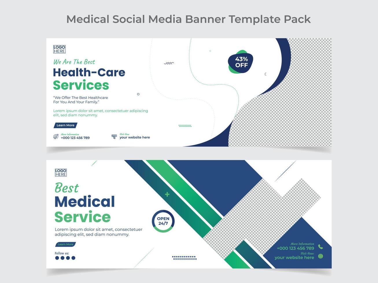 Medical healthcare web banner design and social media cover design template vector